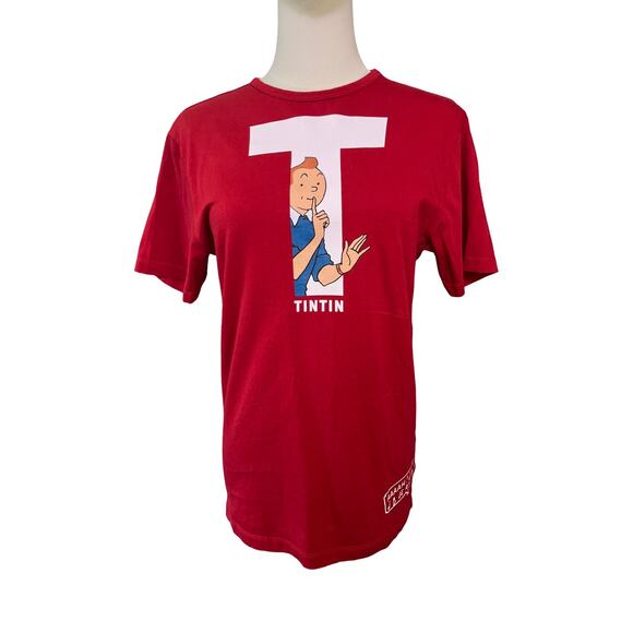 Tintin Red Graphic T-Shirt 100% Cotton XS Made in Portugal - Picture 1 of 9